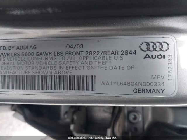 2004 AUDI ALLROAD WA1YL64B04N000334 Photo 8
