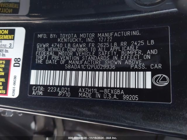 58ADA1C12PU029936 Lexus ES 300H