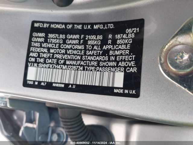 2021 HONDA CIVIC SHHFK7H47MU228734 Photo 8