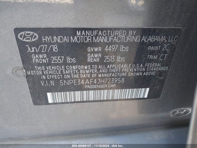 Hyundai Sonata Sel+ 2018 5NPE34AF4JH723958 Image 9