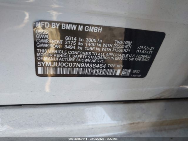 2022 BMW X5 M 5YMJU0C07N9M69536 Photo 8