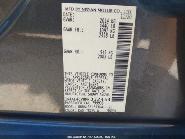 1N4AL4CV8MN332454 Nissan Altima Sr Vc-turbo Fwd