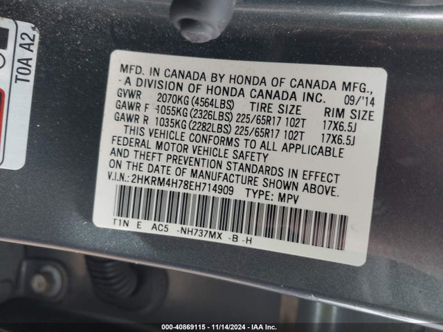 Honda Cr-v Ex-l 2014 2HKRM4H78EH714909 Image 9