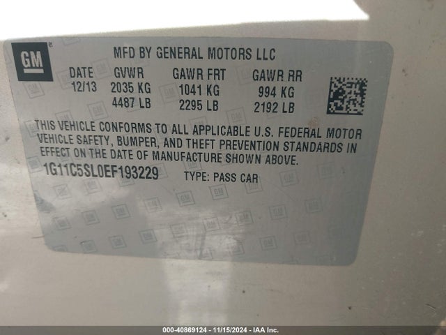 Chevrolet MALIBU 1LT 2014 1G11C5SL0EF193229 Image 9