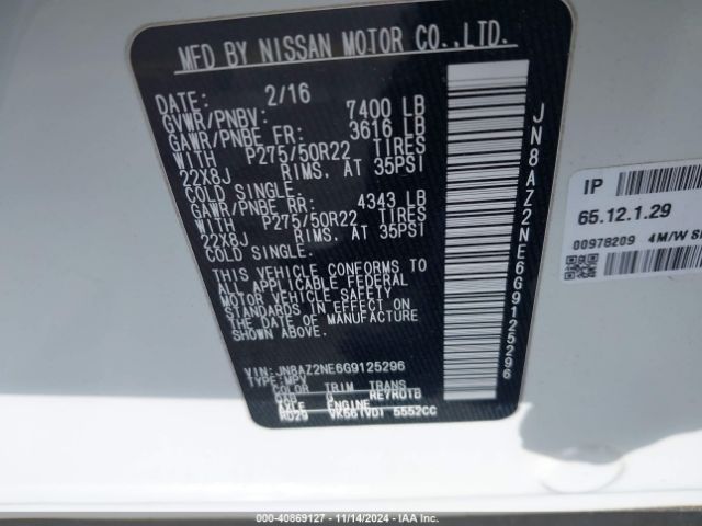 JN8AZ2NE6G9125296 Infiniti Qx80 Limited