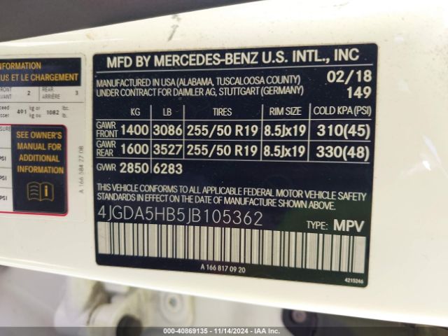 4JGDA5HB5JB105362 Mercedes-Benz Gle 350 4matic