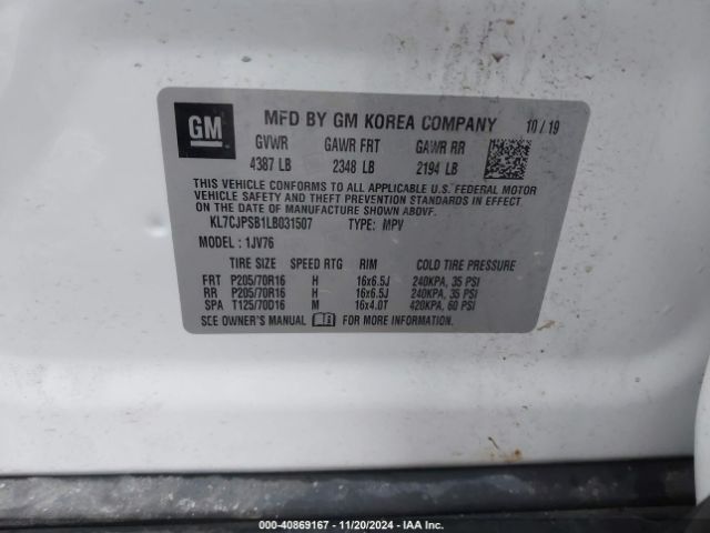 KL7CJPSB1LB031507 Chevrolet Trax Awd Lt