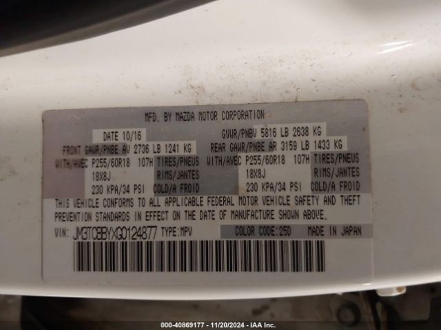 JM3TCBBYXG0124877 Mazda CX-9 SPORT
