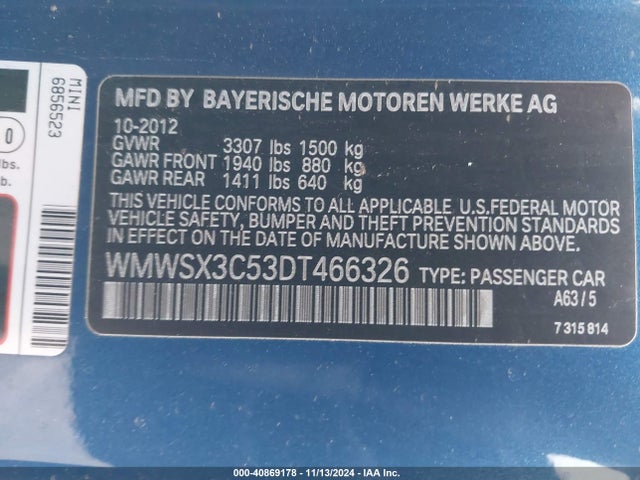 2013 MINI COUPE WMWSX3C53DT466326 Photo 8