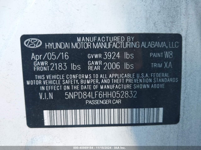 Hyundai Elantra Limited 2017 5NPD84LF6HH052832 Image 9