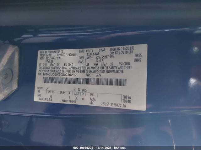 Ford ESCAPE SE 2016 1FMCU0GX3GUC30232 Image 9