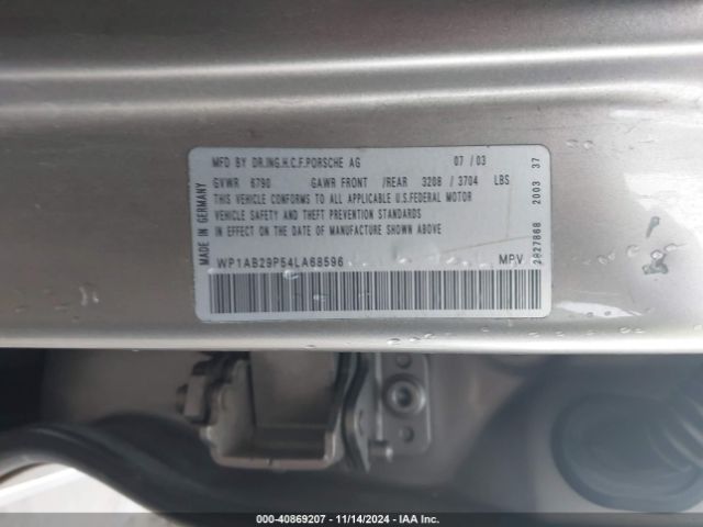 2004 PORSCHE CAYENNE WP1AB29P54LA68596 Photo 8