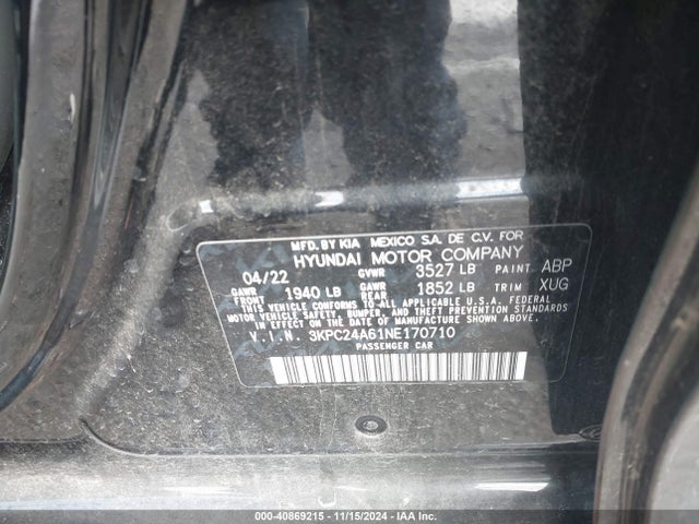 Hyundai Accent Sel 2022 3KPC24A61NE170710 Image 9