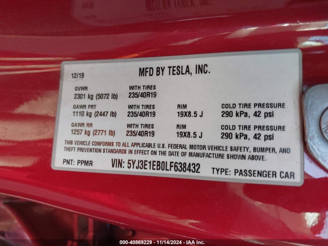 2020 TESLA MODEL 3 5YJ3E1EB0LF638432 Photo 8