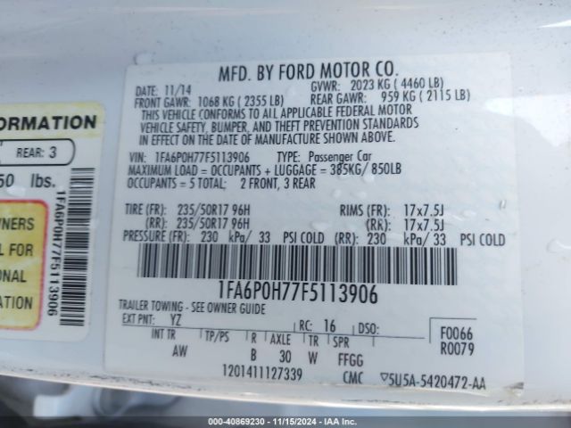 1FA6P0H77F5113906 Ford FUSION SE