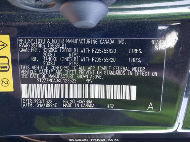 2T2ZZMCA0KC123522 Lexus RX 350