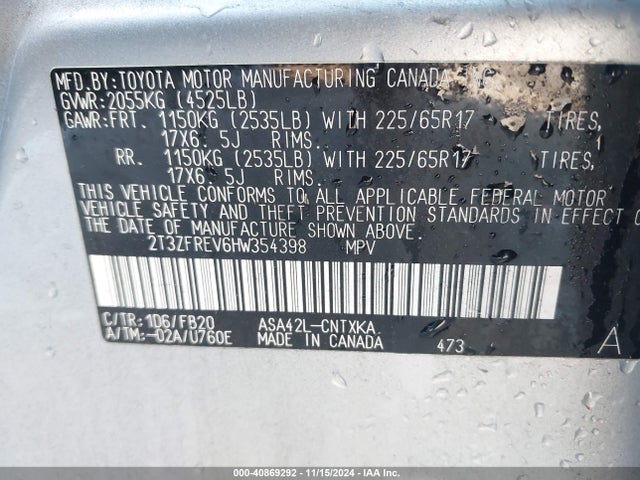 Toyota RAV4 LE 2017 2T3ZFREV6HW354398 Image 9