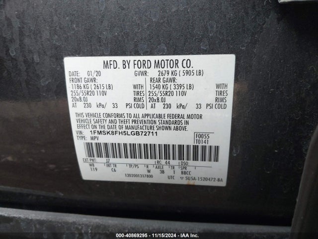 Ford Explorer Limited 2020 1FMSK8FH5LGB72711 Image 9