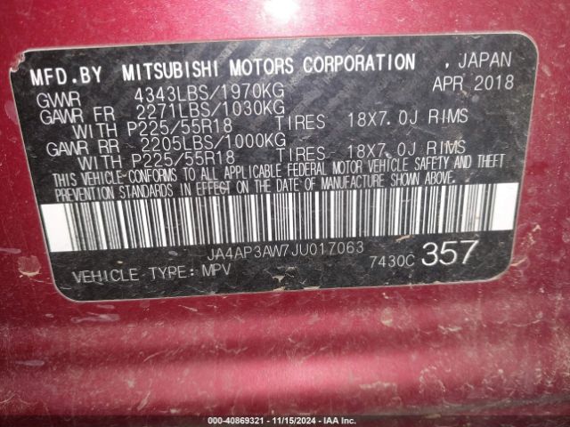 JA4AP3AW7JU017063 Mitsubishi Outlander Sport 2.4 Se
