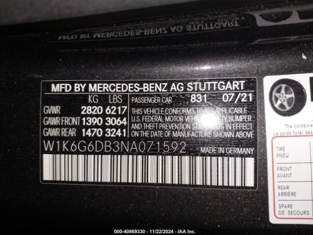 2022 MERCEDES-BENZ S 500 W1K6G6DB3NA071592 Photo 8