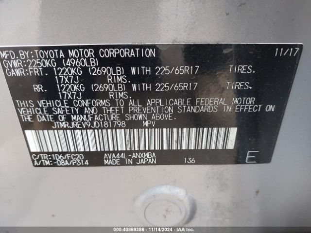 JTMRJREV9JD181798 Toyota Rav4 Hybrid Xle