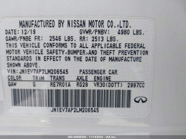 JN1EV7AP2LM206545 Infiniti Q50 LUXE