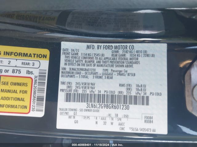 3LN6L2G98GR601230 Lincoln MKZ