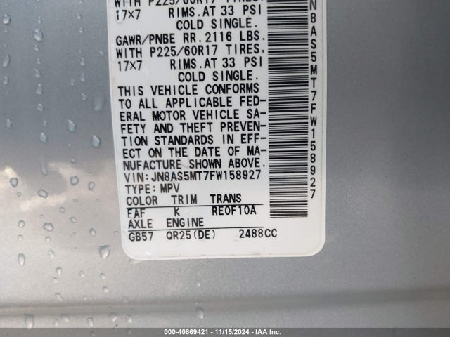 Nissan Rogue Select S 2015 JN8AS5MT7FW158927 Image 9