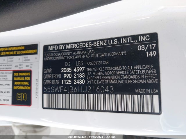 55SWF4JB6HU216043 Mercedes-Benz C 300 Luxury/sport