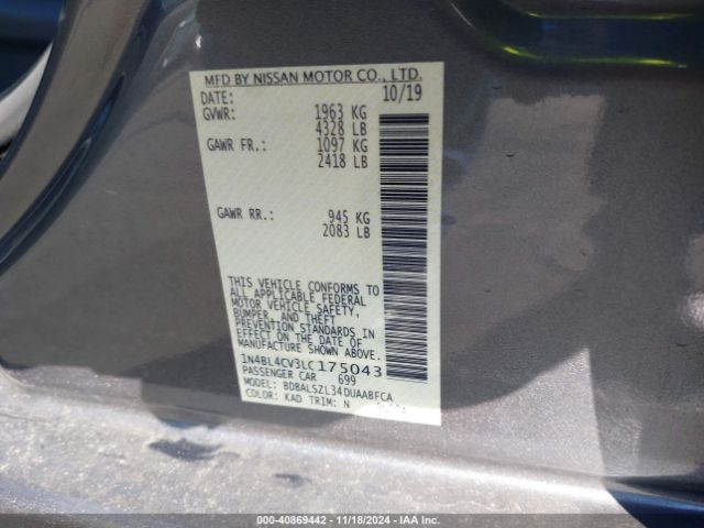 1N4BL4CV3LC175043 Nissan Altima Sr Fwd