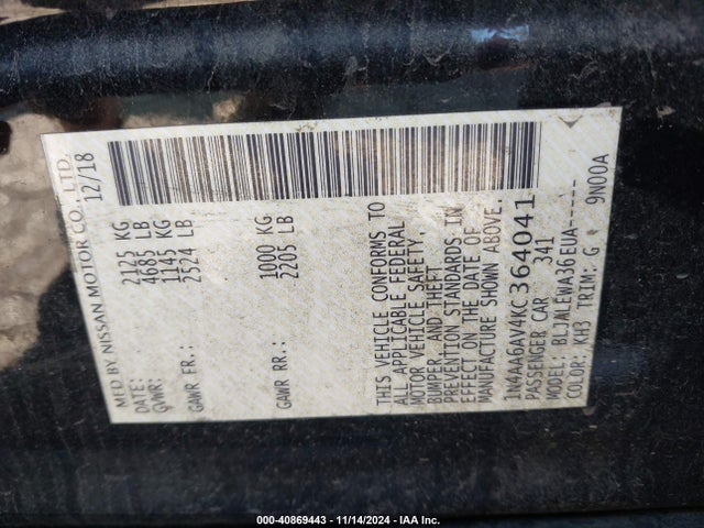 Nissan Maxima 3.5 Sl 2019 1N4AA6AV4KC364041 Image 9