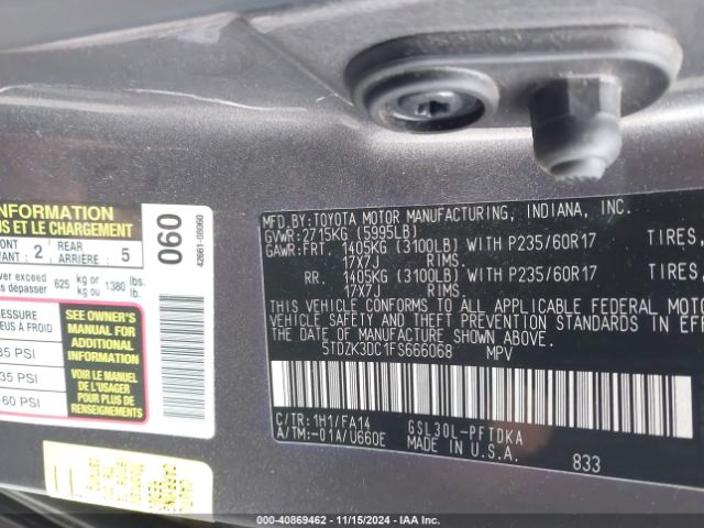 5TDZK3DC1FS666068 Toyota Sienna L 7 Passenger