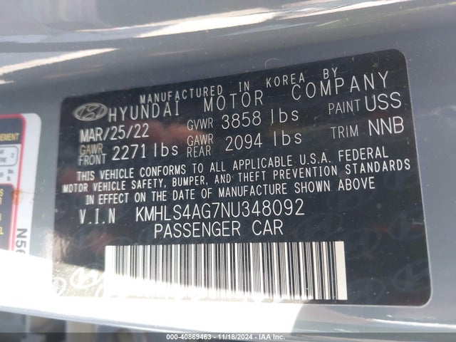 Hyundai ELANTRA SEL 2022 KMHLS4AG7NU348092 Image 9