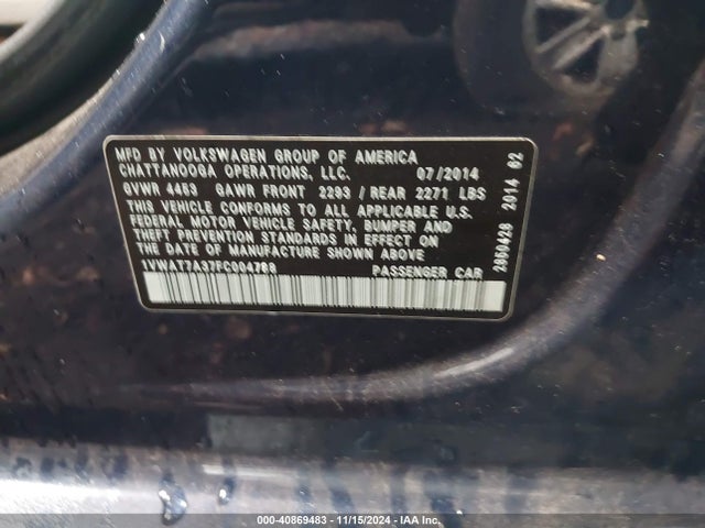 1VWAT7A37FC004788 Volkswagen Passat 1.8t S