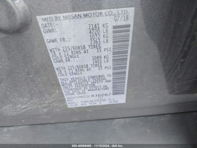 5N1AT2MV1JC836067 Nissan Rogue Sl