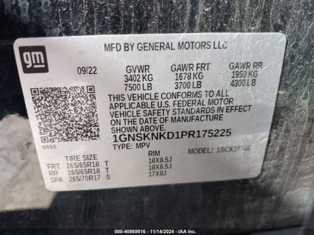 1GNSKNKD1PR175225 Chevrolet Tahoe 4wd Lt