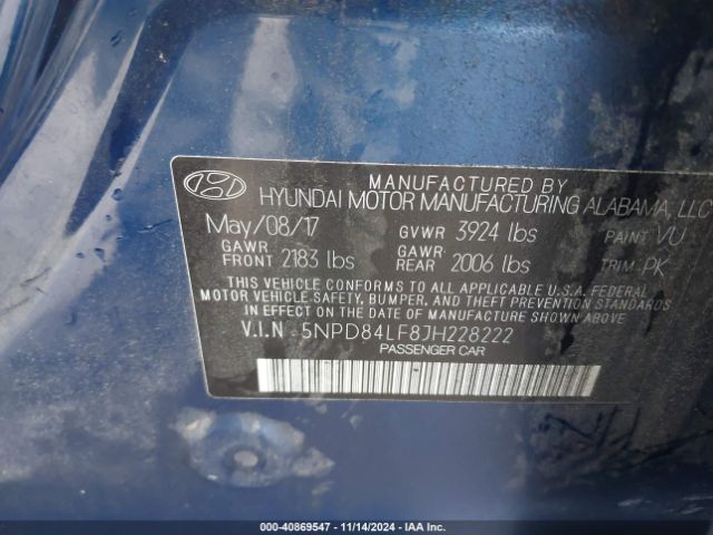 5NPD84LF8JH228222 Hyundai Elantra Value Edition