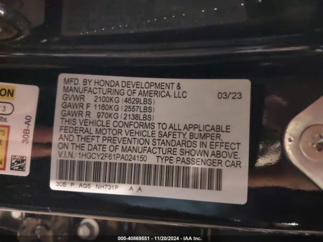 1HGCY2F61PA024150 Honda Accord Hybrid Ex-l