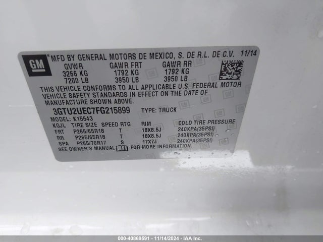 GMC Sierra 1500 Sle 2015 3GTU2UEC7FG215899 Image 9
