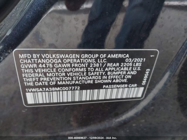 1VWSA7A38MC007772 Volkswagen Passat 2.0t Se