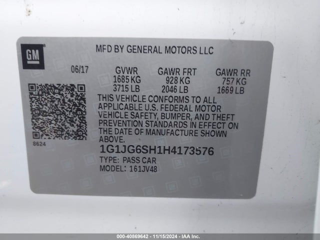 1G1JG6SH1H4173576 Chevrolet Sonic Lt Auto