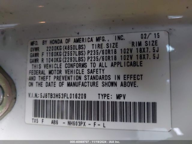 5J8TB3H53FL016209 Acura RDX