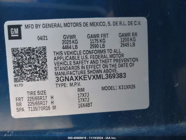 2021 CHEVROLET EQUINOX 3GNAXKEVXML369383 Photo 8