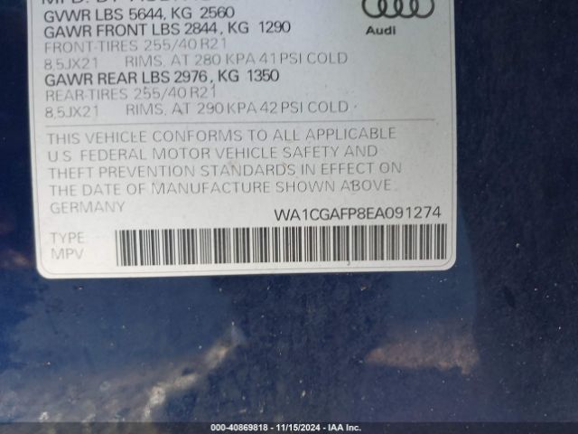 WA1CGAFP8EA091274 Audi Sq5 3.0t Premium Plus