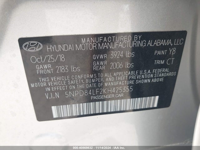 Hyundai ELANTRA SEL 2019 5NPD84LF2KH425355 Image 9