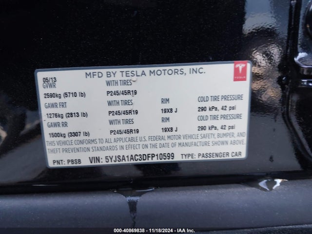 2013 TESLA MODEL S 5YJSA1AC3DFP10599 Photo 8