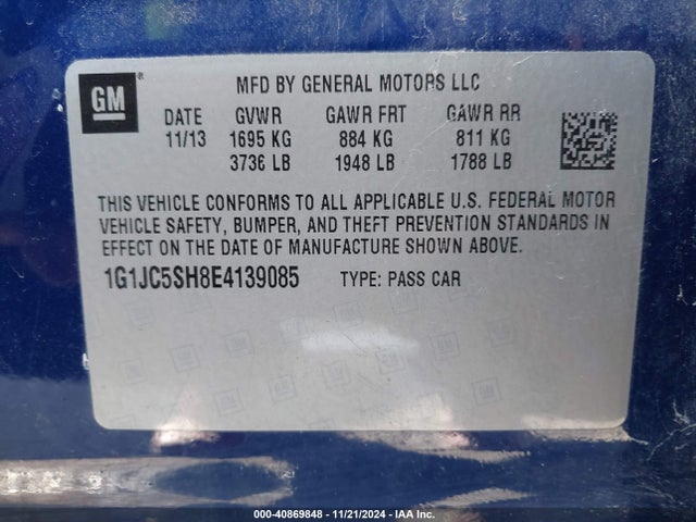 Chevrolet Sonic Lt Auto 2014 1G1JC5SH8E4139085 Image 9