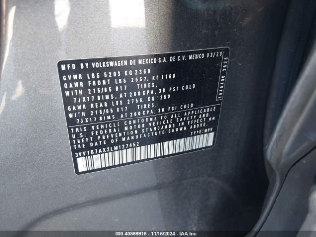 3VV1B7AX2LM127452 Volkswagen Tiguan 2.0t S