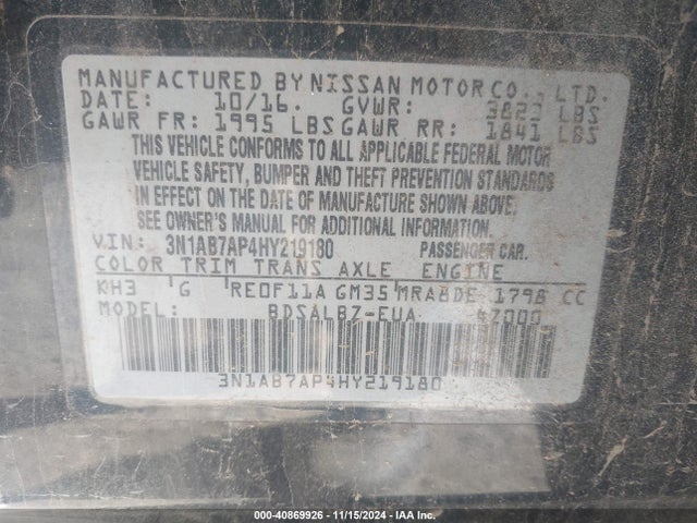 3N1AB7AP4HY219180 Nissan SENTRA S