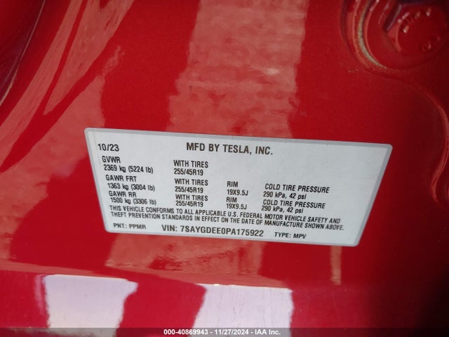 2023 TESLA MODEL Y 7SAYGDEE0PA175922 Photo 8
